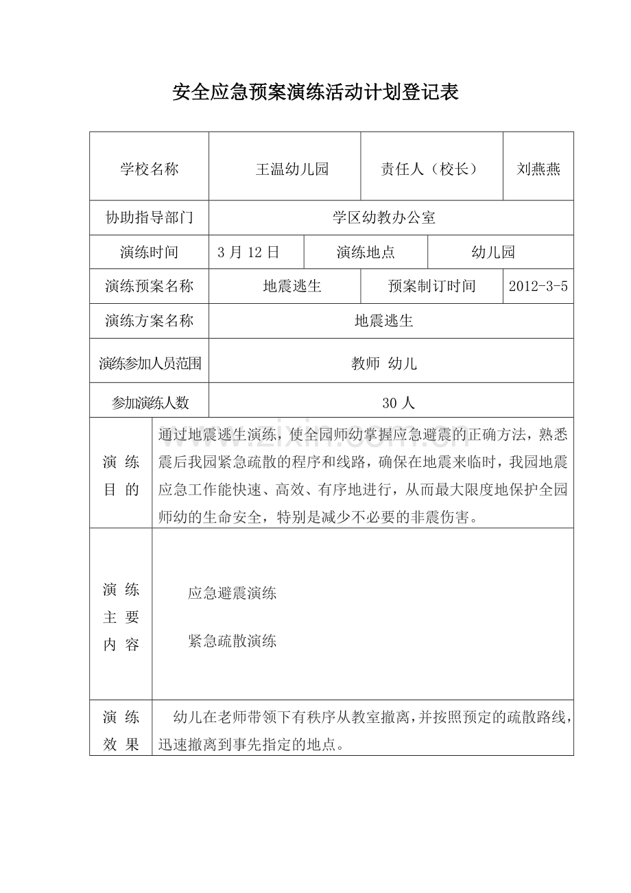 幼儿园安全应急预案演练活动计划登记表.doc_第2页