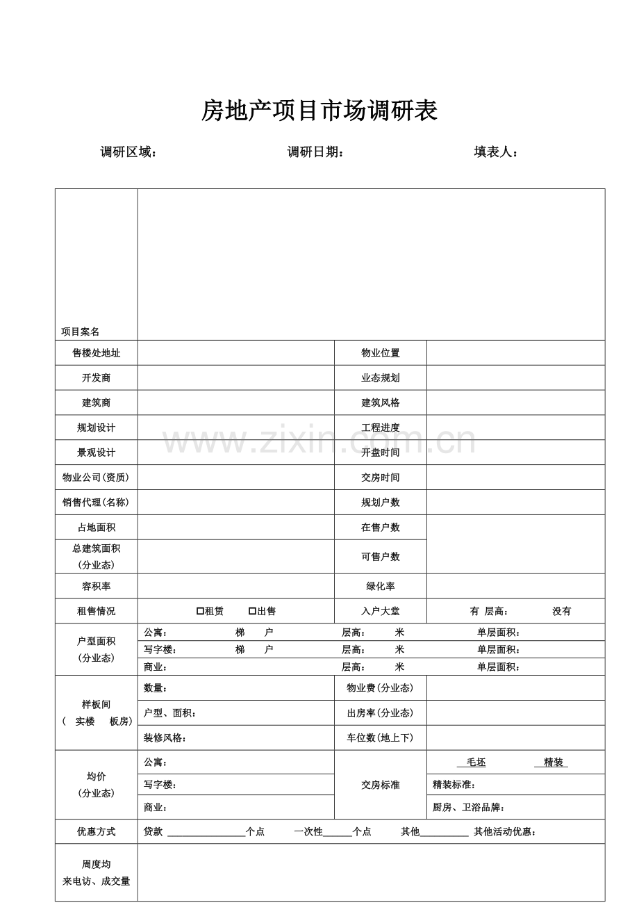 房地产项目市场调研表.doc_第1页