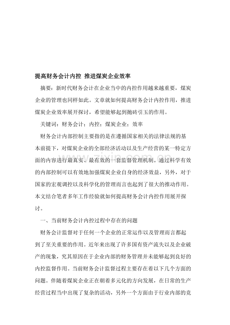 提高财务会计内控-推进煤炭企业效率.doc_第1页