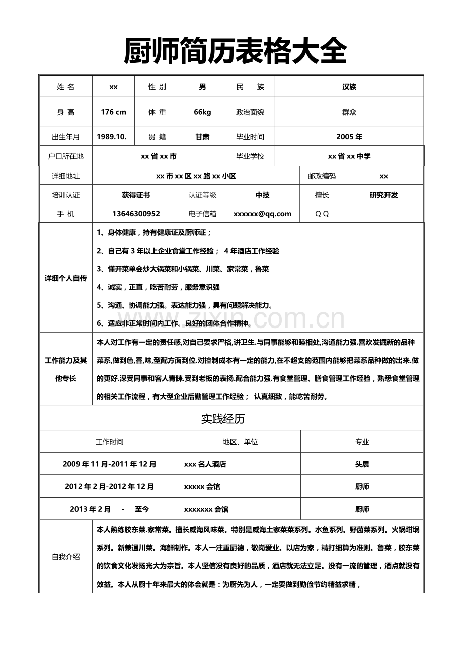 厨师简历表格大全.doc_第1页