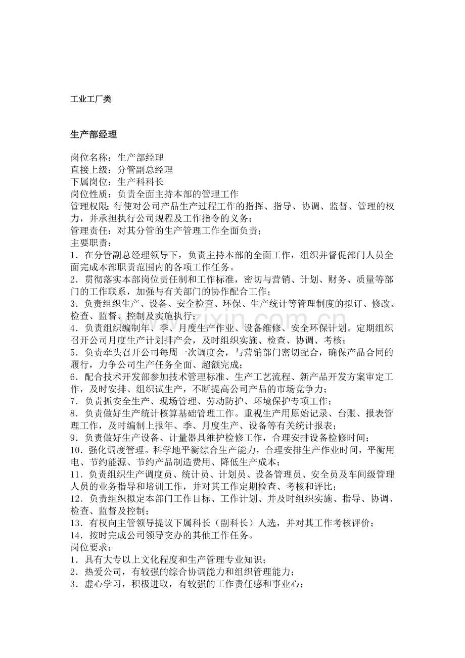 79-职务分析样本——工业工厂类.doc_第1页
