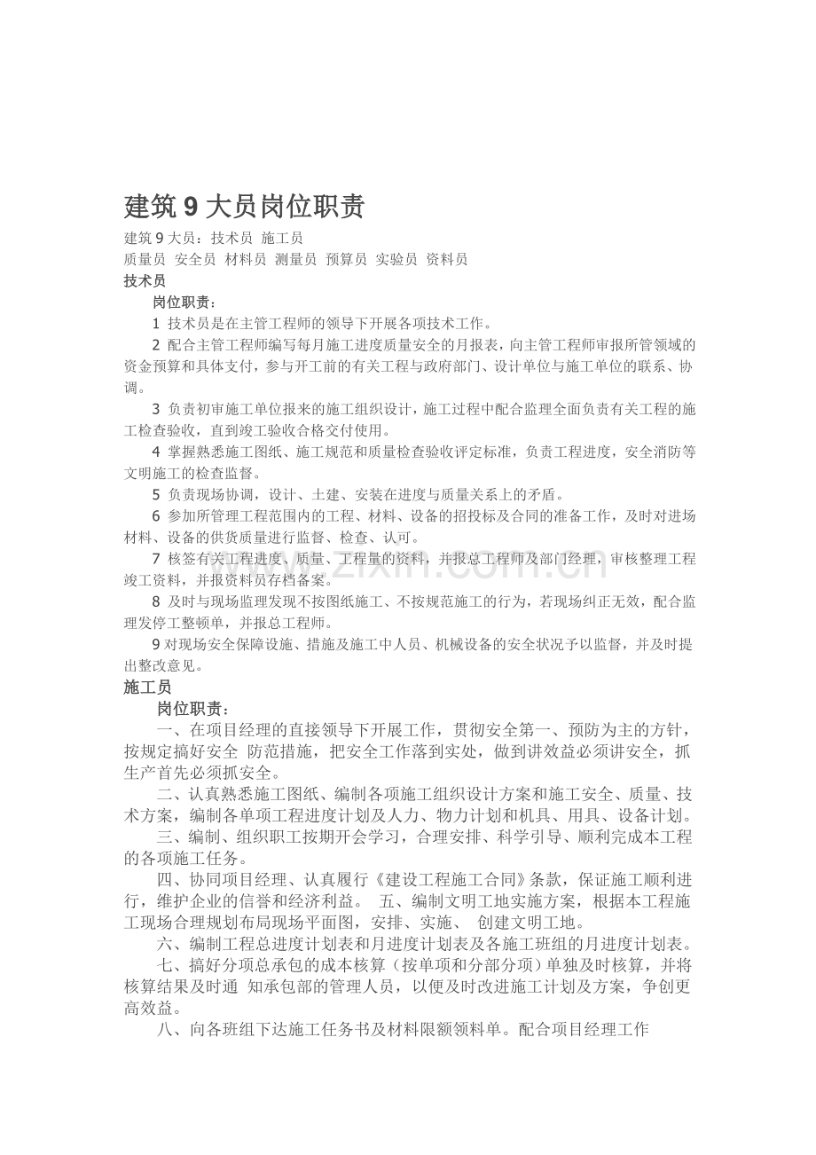 建筑9大员岗位职责.doc_第1页