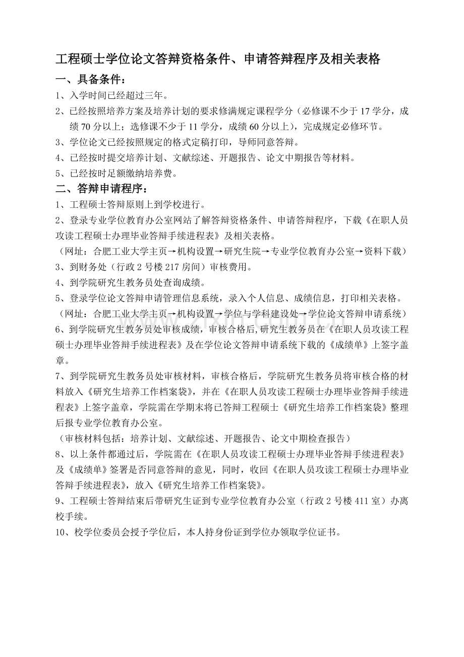 工程硕士学位论文答辩资格条件、申请答辩程序及相关表格.doc_第1页