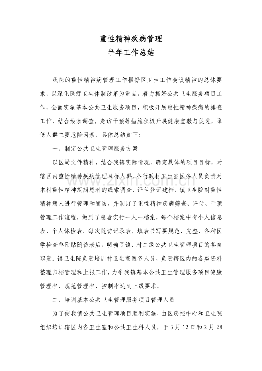 重性精神疾病半年工作总结.doc_第1页