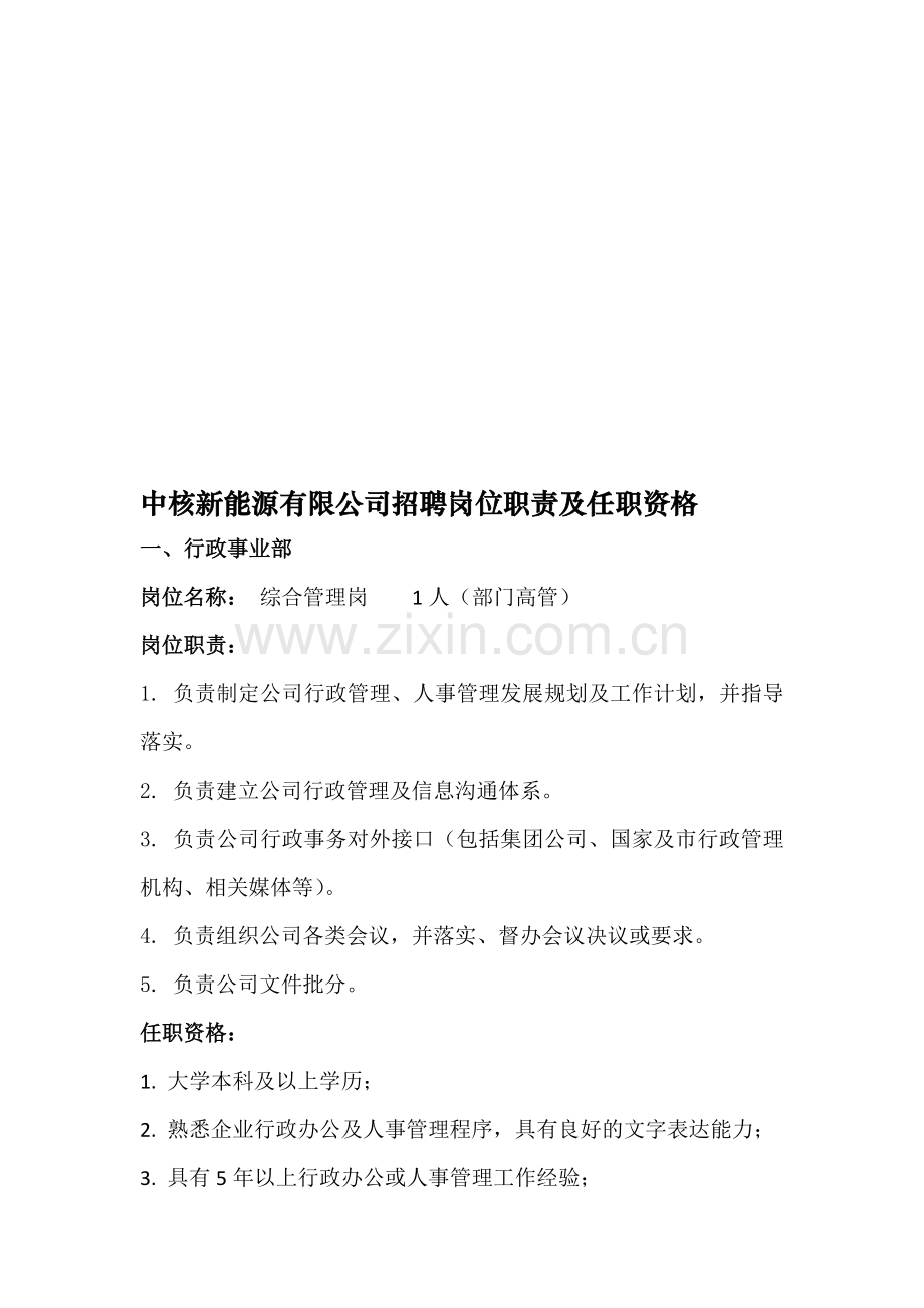 中核新能源有限公司招聘岗位职责及任职资格.doc_第1页