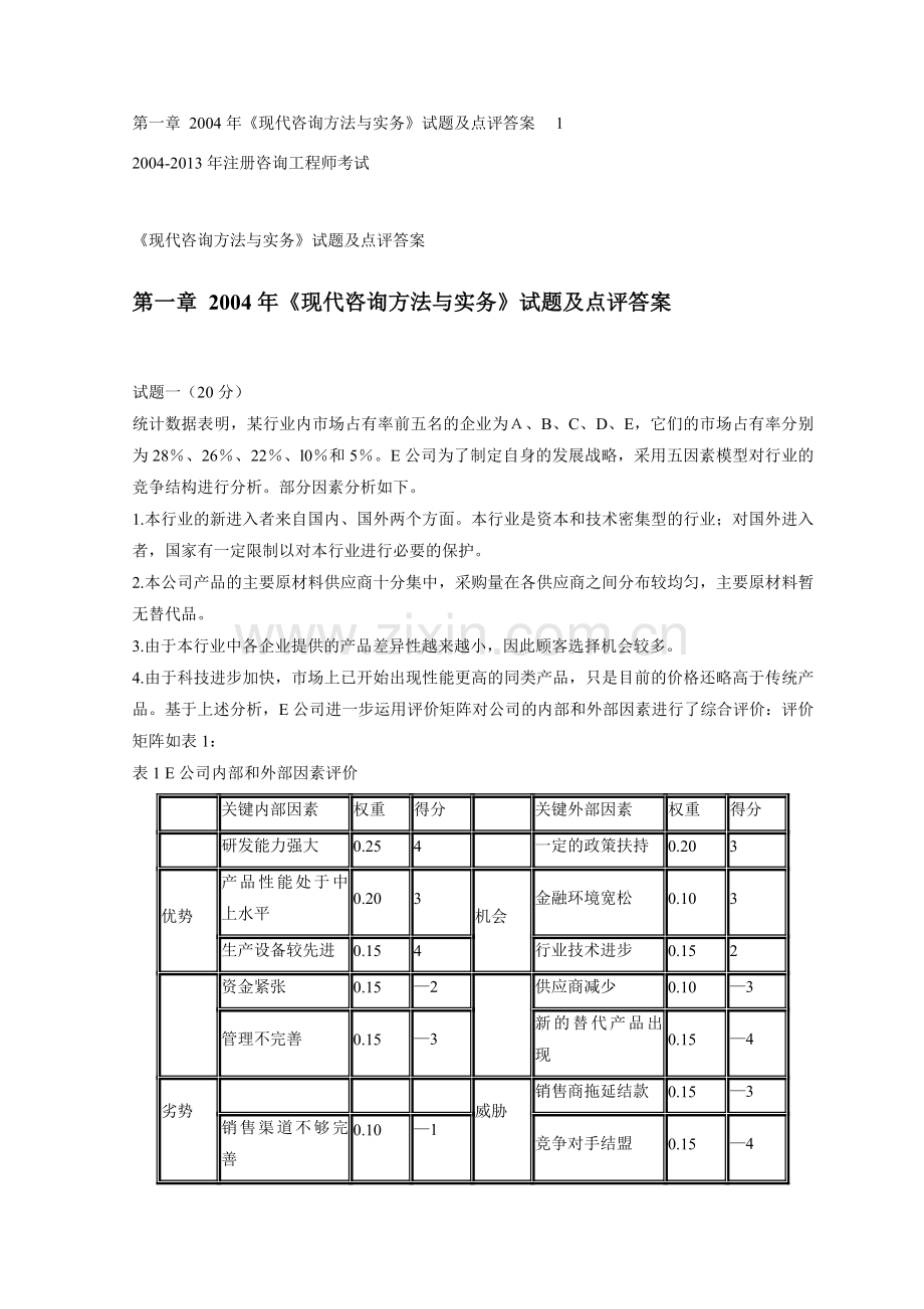 2004-2013年咨询工程师考试《现代咨询方法与实务》试题及答案.doc_第1页