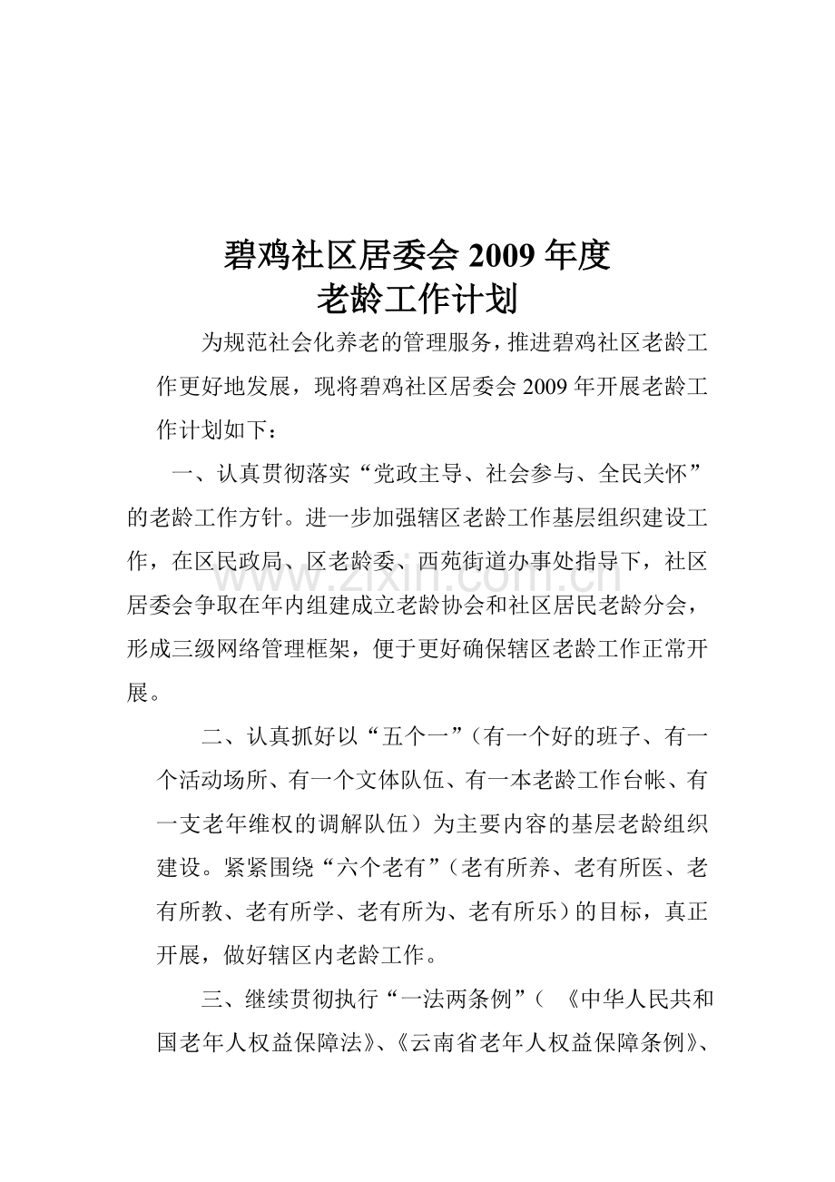 2009年老龄工作计划--Fixed.doc_第1页
