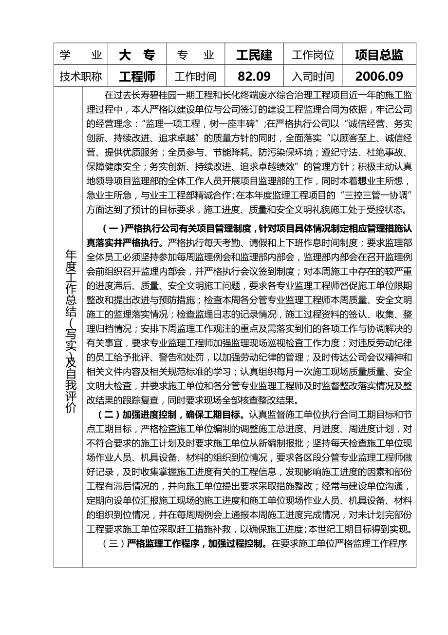 200X重庆华兴工程监理公司员工年度考核表X.doc_第2页