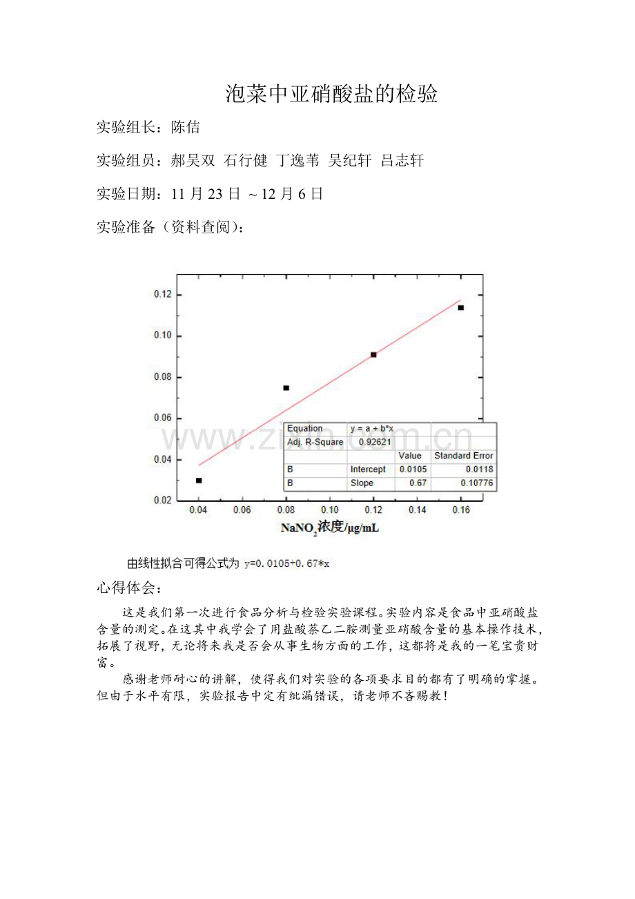 亚硝酸盐的检验-实验报告.doc_第1页