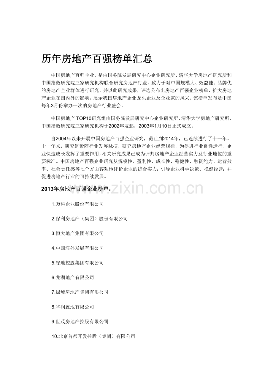 历年房地产百强榜单汇总.doc_第1页