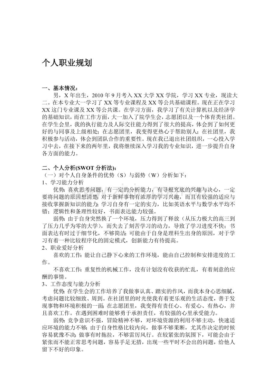 管理学原理论文——运用SWOT分析法进行个人职业规划.doc_第1页