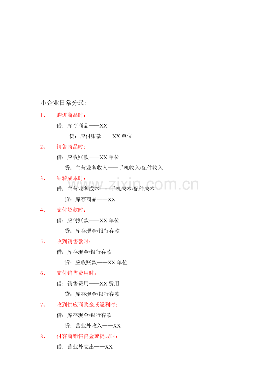 小企业日常会计分录.doc_第1页