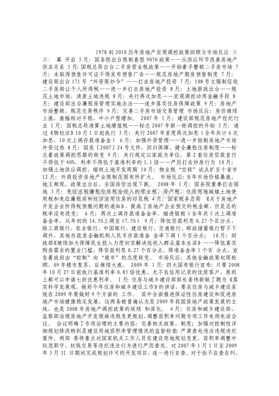 1978到2010历年房地产宏观调控政策回顾与市场反应.doc_第1页