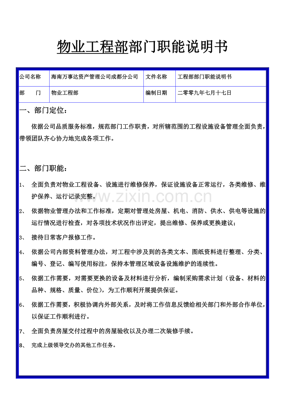物业部客服职责(模板).doc_第1页