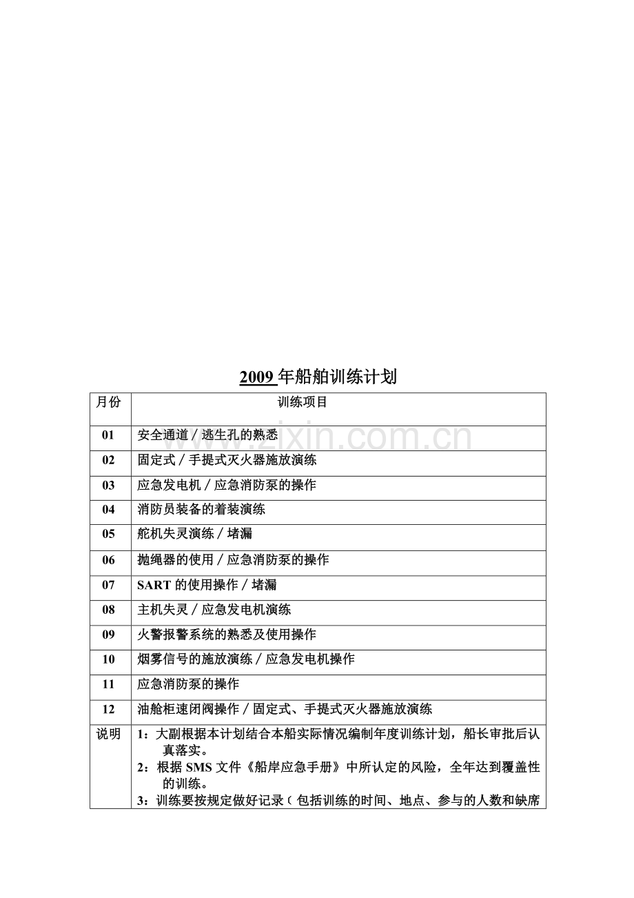 2009年船舶训练计划.doc_第1页