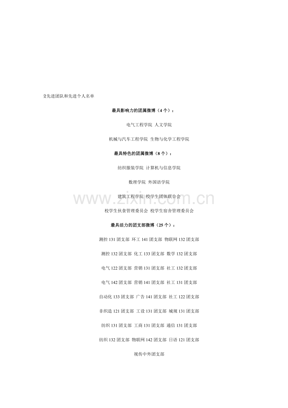 安徽工程大学2014年度团属新媒体建设先进团队和先进个人名单.doc_第1页