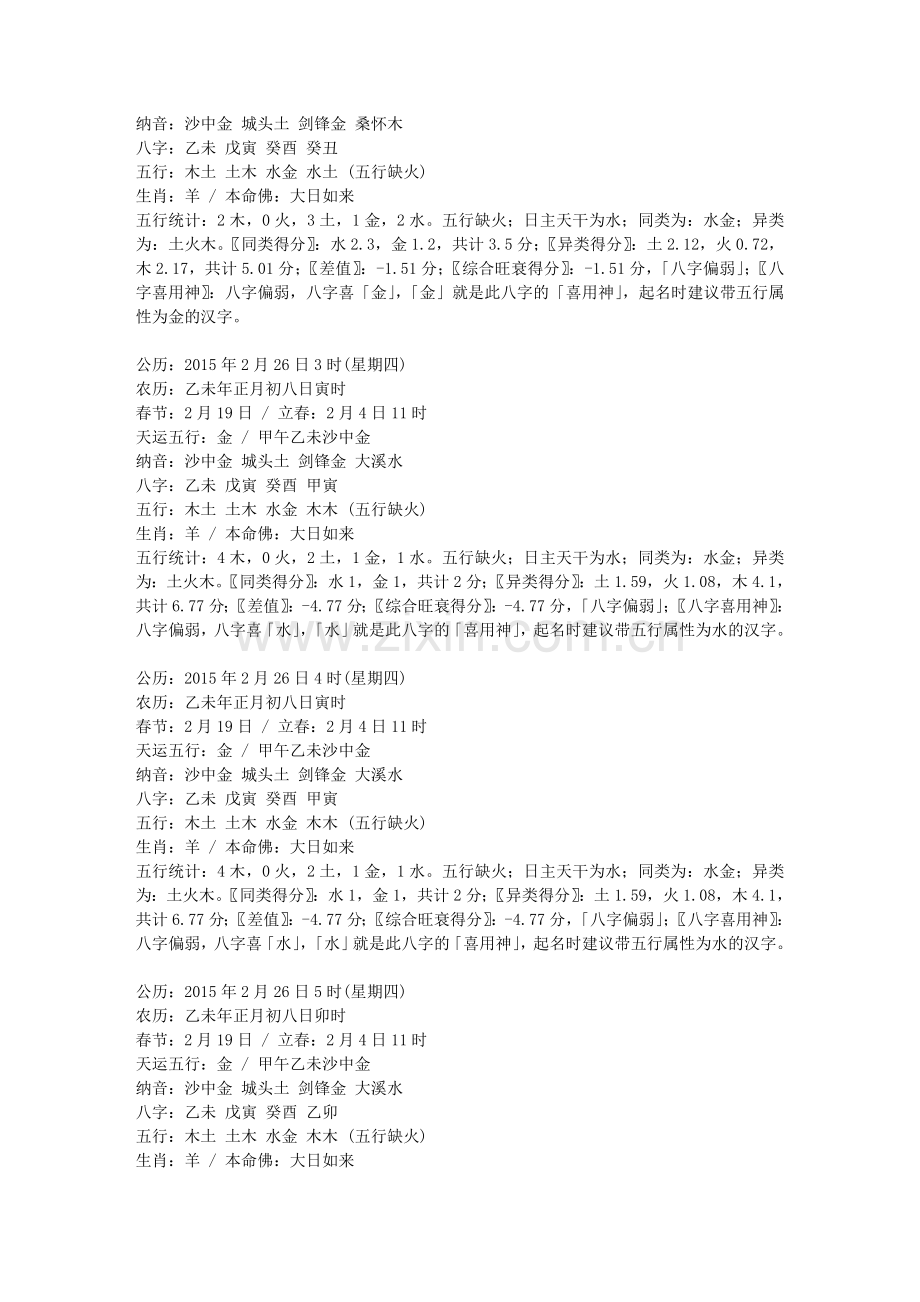 2015年2月26日出生的宝宝生辰八字五行喜用神起名分析.doc_第2页