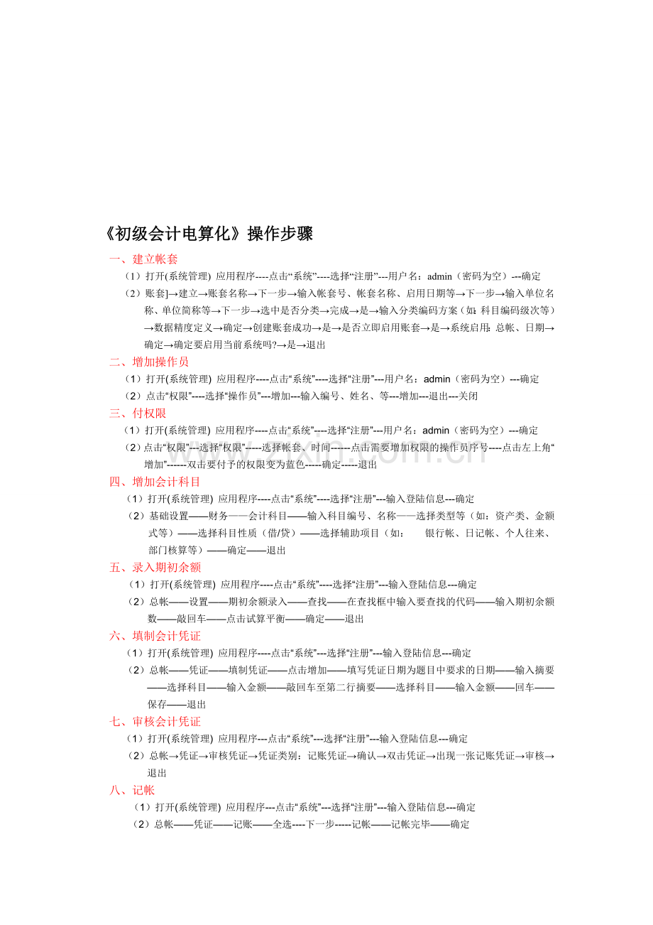 广东省初级会计电算化操作题的操作步骤(会计从业资格考试).doc_第1页