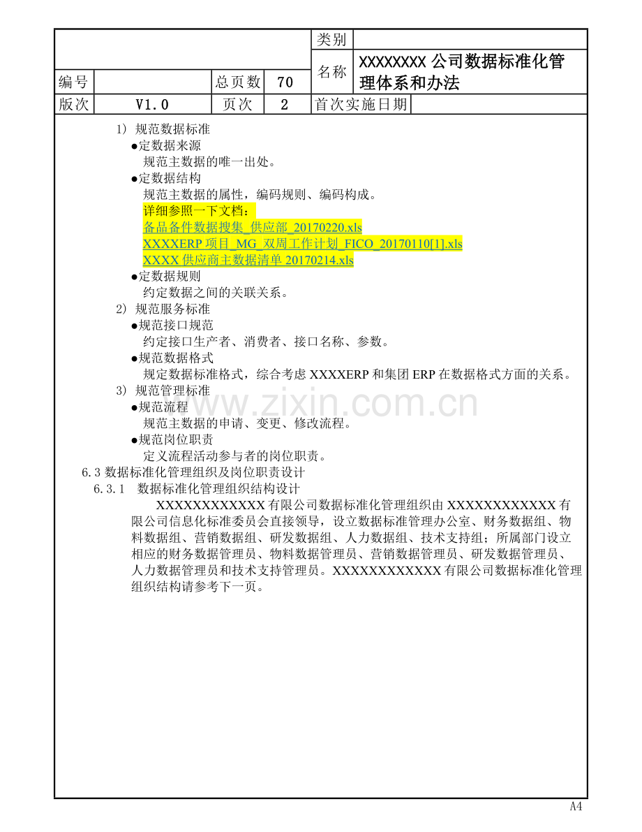 XXXX公司数据标准化管理体系和办法-V1.0.doc_第2页