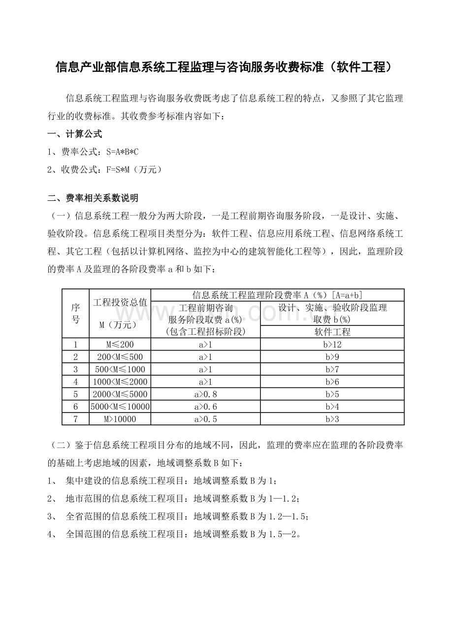 信息产业部信息系统工程监理与咨询服务收费标准.doc_第1页