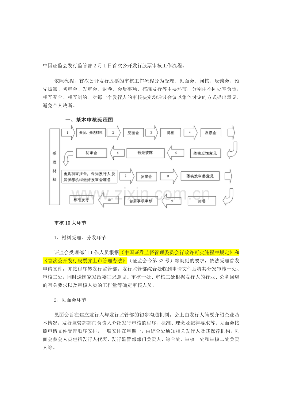中国证监会发行监管部2月1日首次公开发行股票审核工作流程.doc_第1页