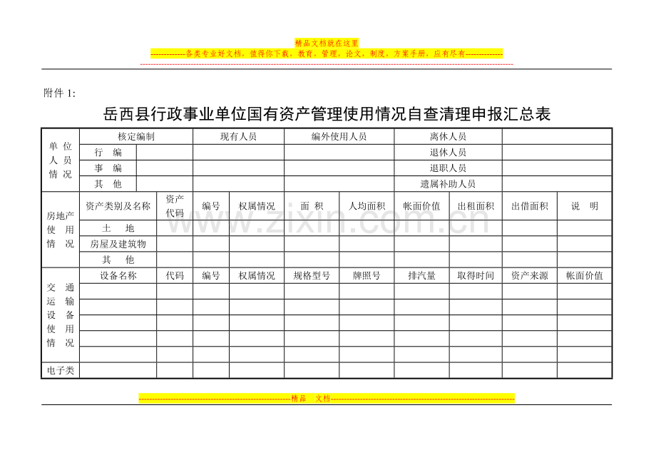 岳西县行政事业单位国有资产管理使用情况自查清理申报....doc_第1页