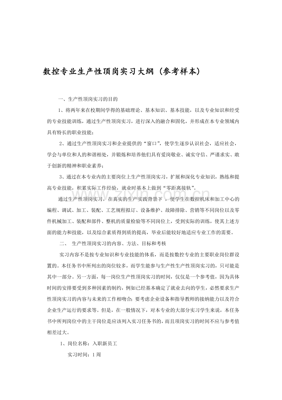 数控专业生产性顶岗实习大纲[1].doc_第1页