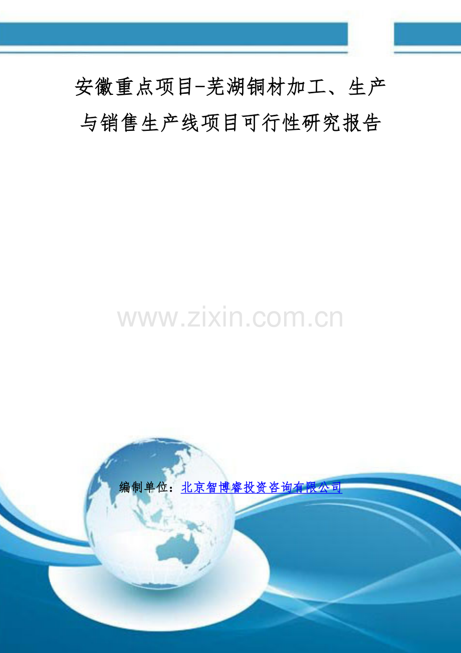 安徽重点项目-芜湖铜材加工、生产与销售生产线项目可行性研究报告.doc_第1页