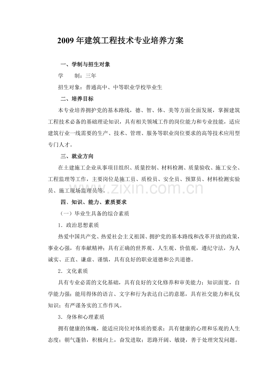2009年建筑工程技术专业培养方案.doc_第1页