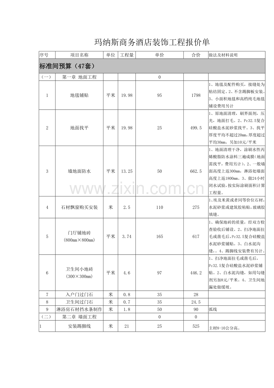 快捷酒店装饰工程报价单...doc_第1页