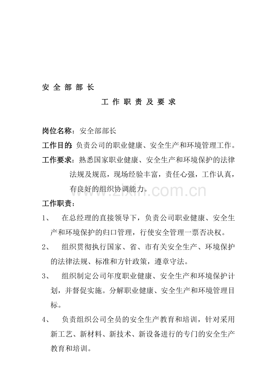 安全部长工作职责及要求.doc_第1页