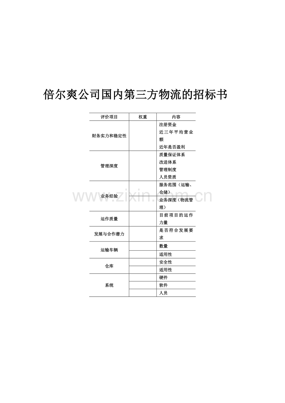 XXX公司国内第三方物流的招标书.doc_第1页