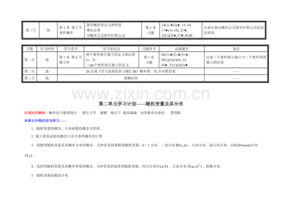 2012届钻石卡学员考研数学学习计划(基础阶段)数学三——概率论与数理统计.doc_第2页