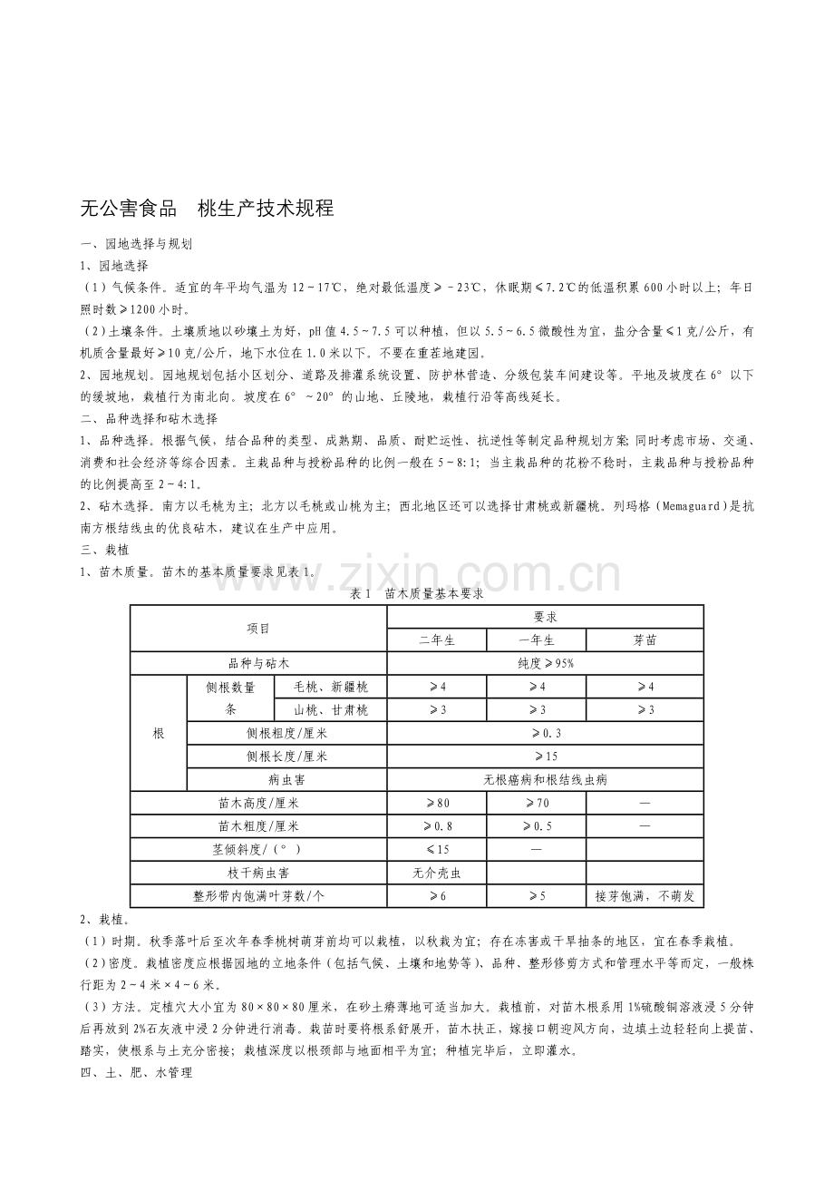 无公害食品--桃生产技术规程.doc_第1页