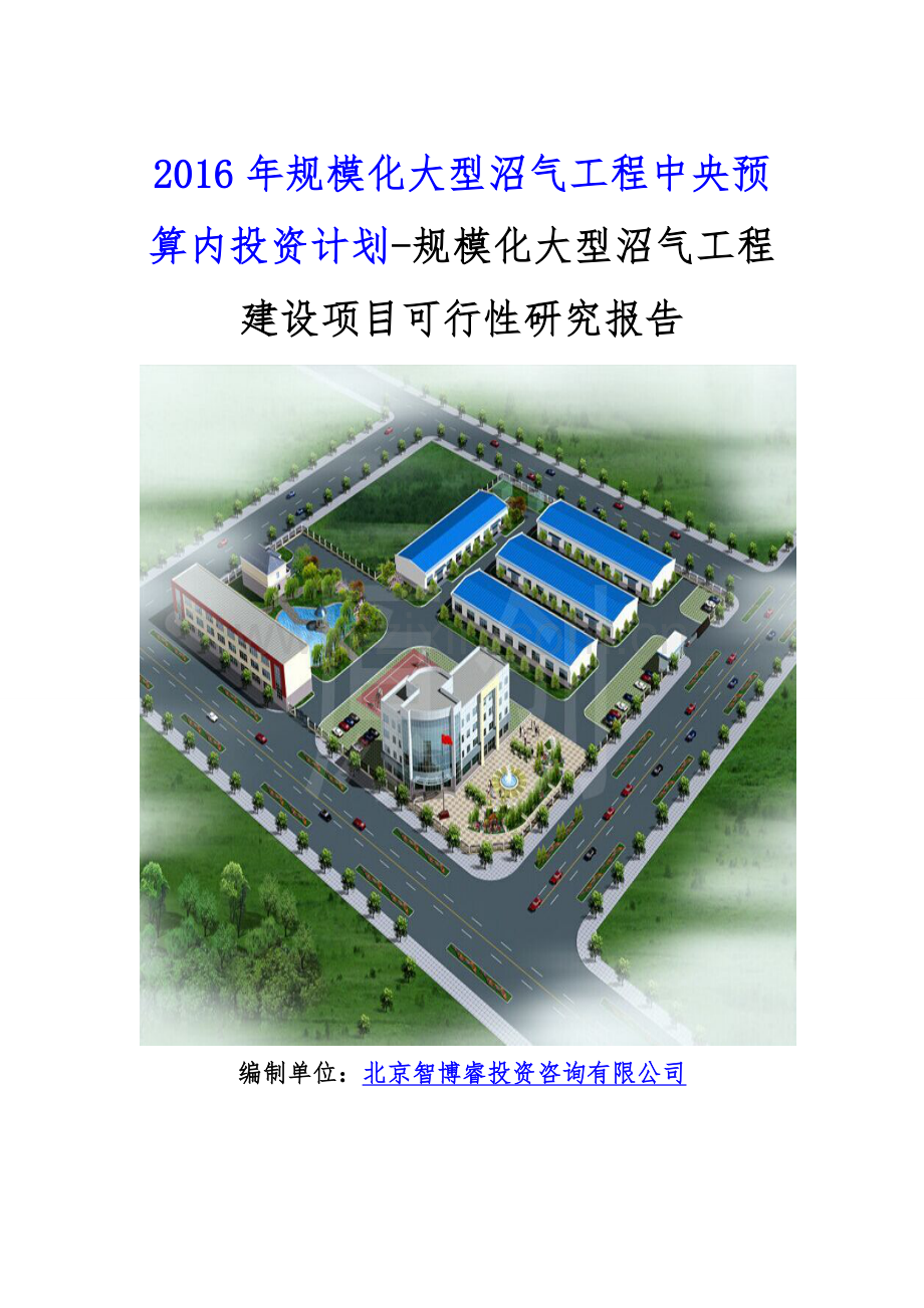 2016年规模化大型沼气工程中央预算内投资计划-规模化大型沼气工程建设项目可行性研究报告.doc_第1页