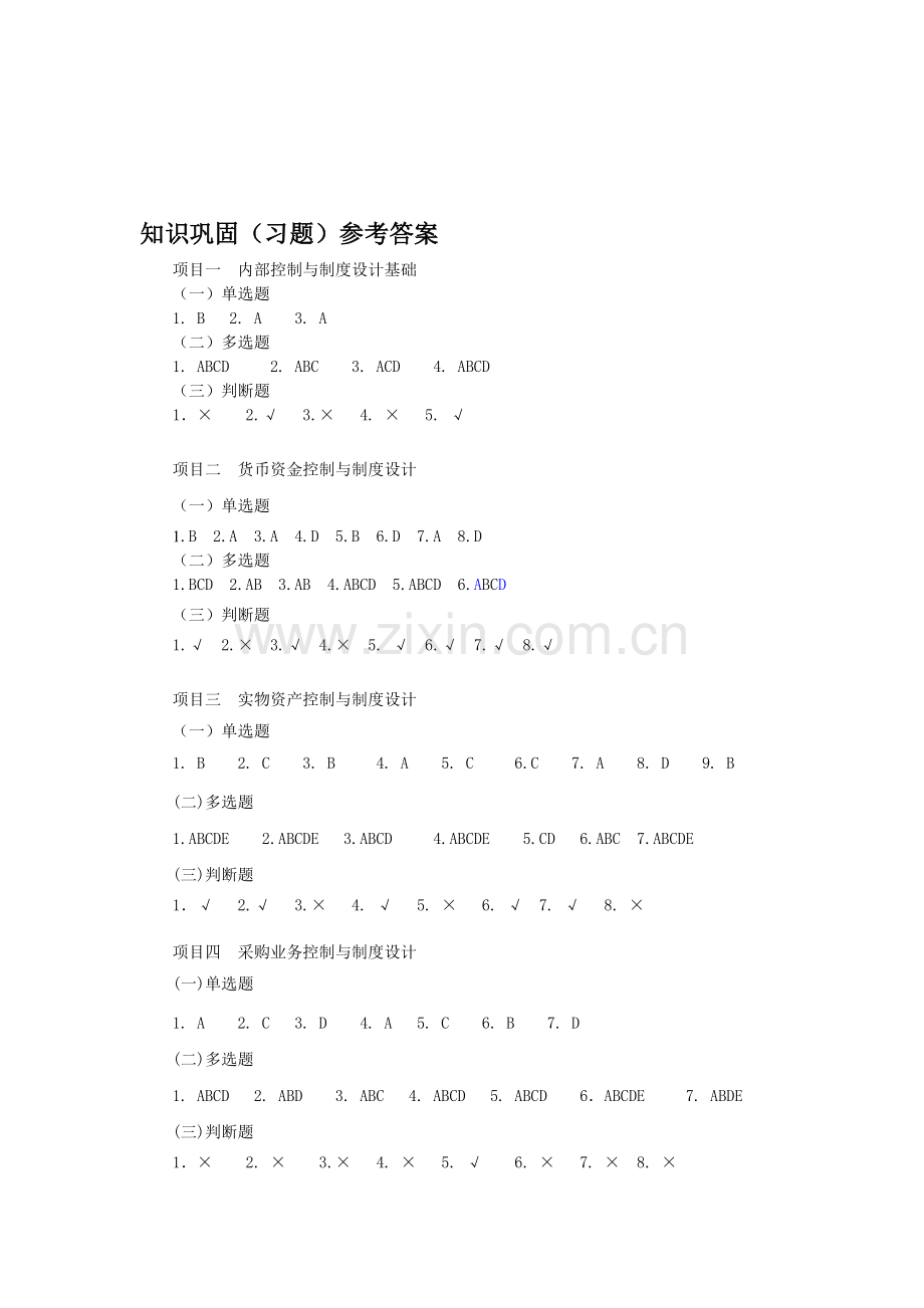 企业内控控制与制度设计课后习题答案-知识巩固(习题)参考答案.doc_第1页