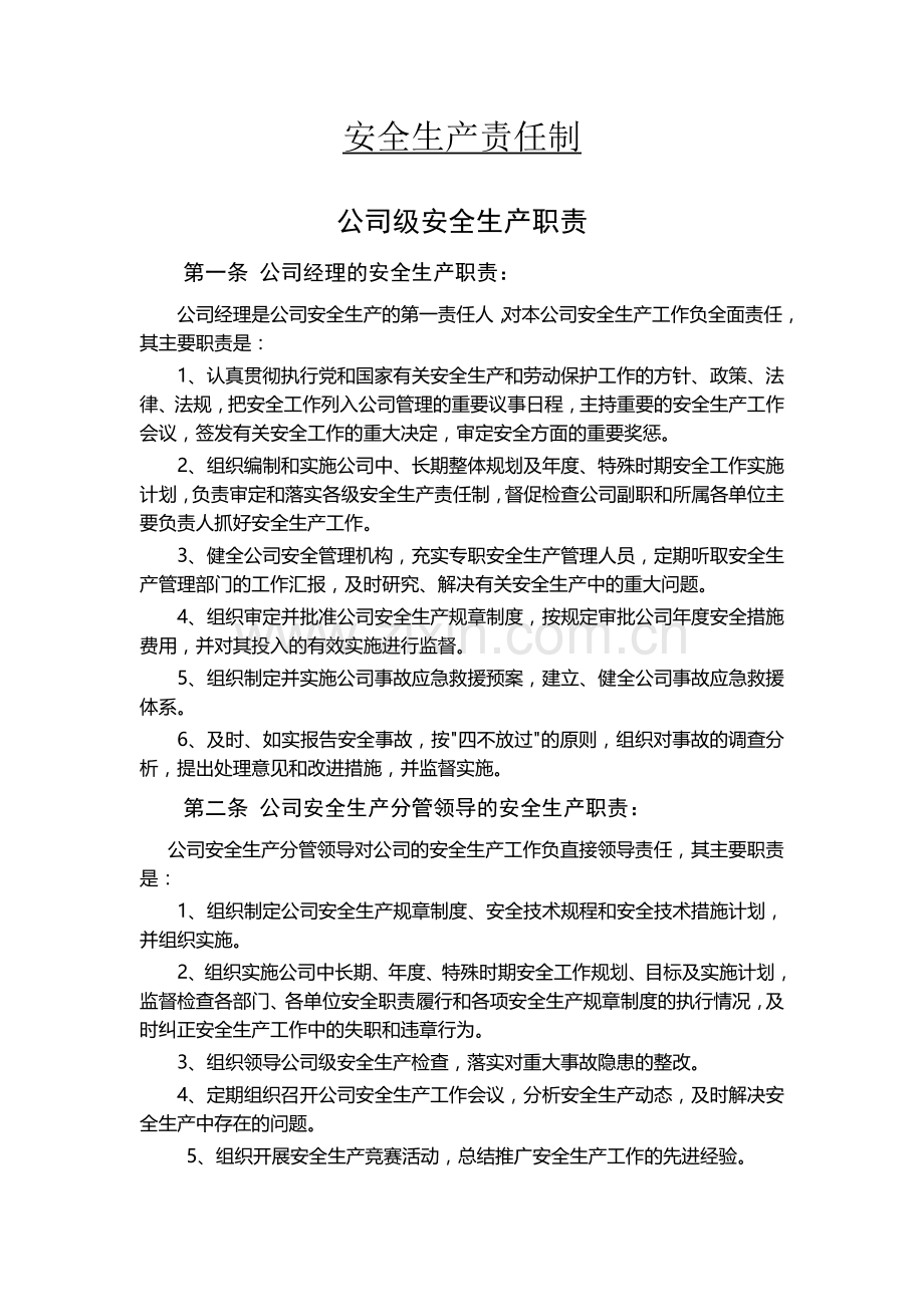 公司各部门安全生产职责及责任制.doc_第2页