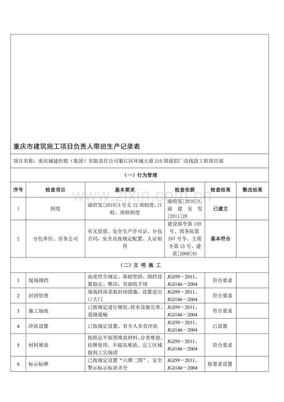 (2014.10修改)重庆市建筑施工项目负责人带班生产记录表.doc_第1页