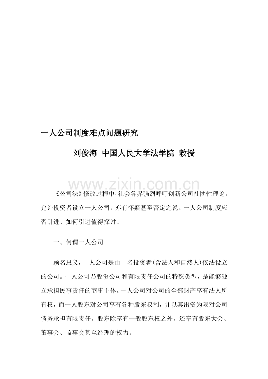一人公司制度难点问题研究.doc_第1页