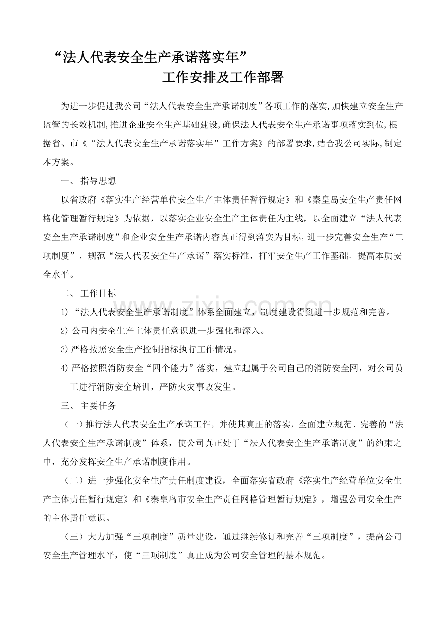 法人代表安全生产承诺落实年工作方案及计划.doc_第1页