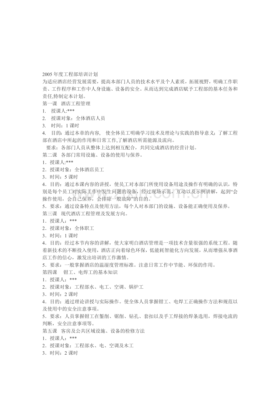 2005年度工程部培训计划.doc_第1页