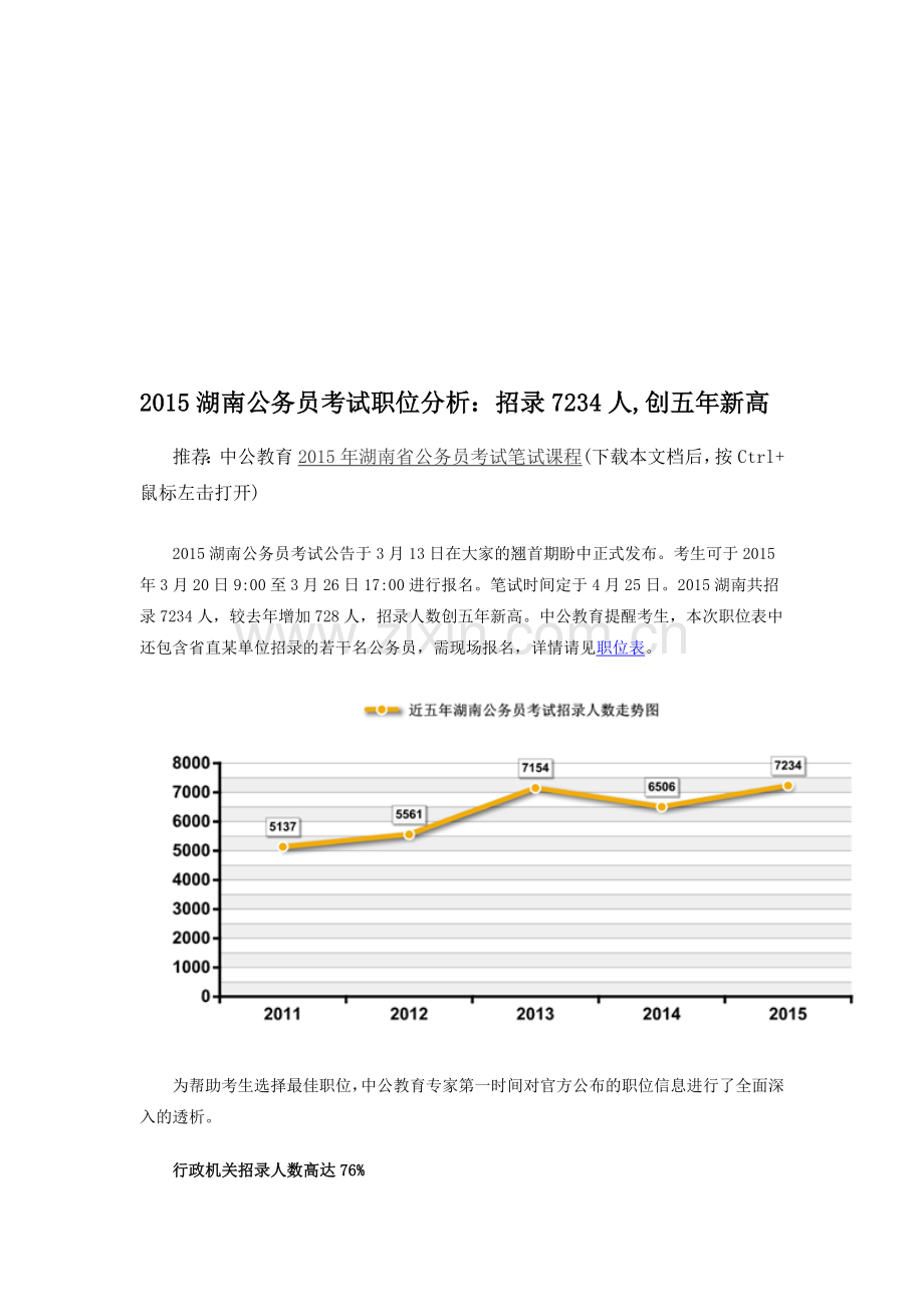2015湖南公务员考试职位分析：招录7234人-创五年新高.doc_第1页