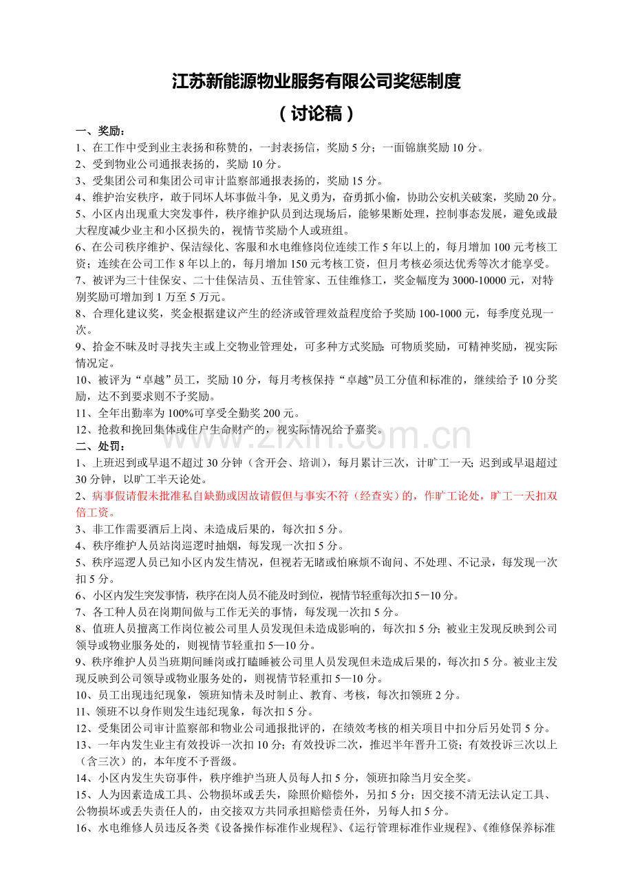 江苏新能源物业服务有限公司奖惩制度新.doc_第1页
