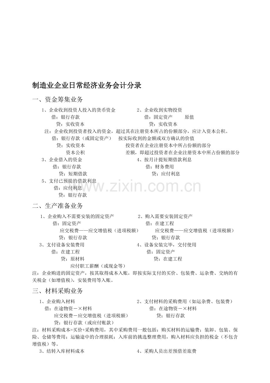 制造业企业日常经济业务会计分录.doc_第1页