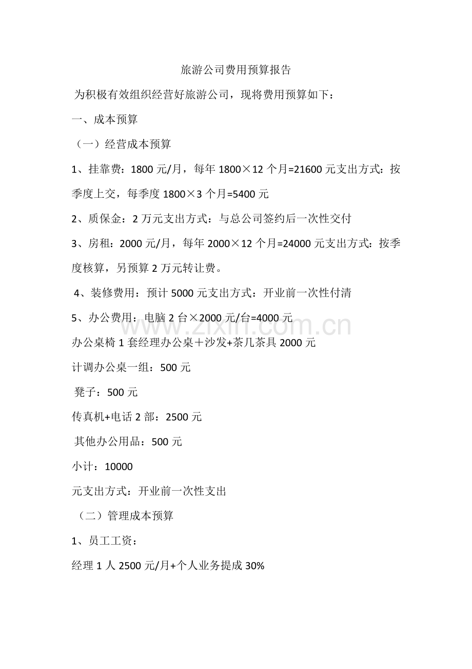 旅行社投资预算费用.doc_第1页