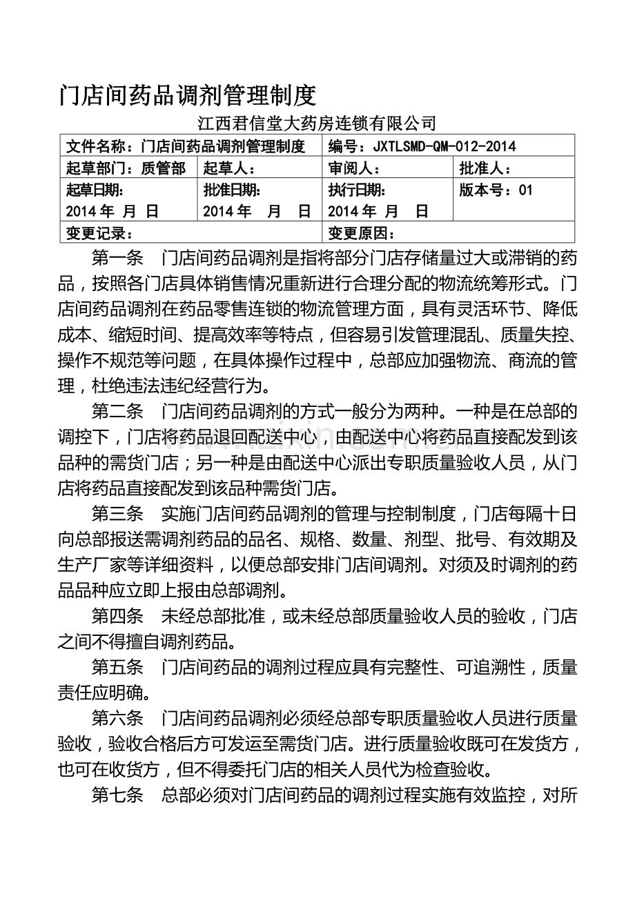 12门店间药品调剂管理制度.doc_第1页