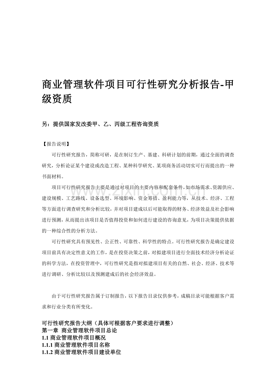 商业管理软件项目可行性研究分析报告-甲级资质.doc_第1页