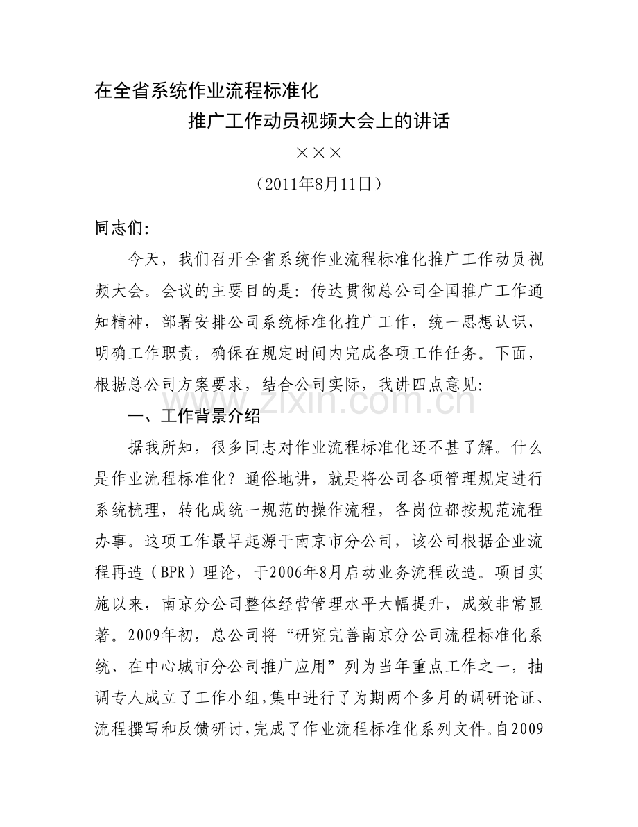 在全省系统作业流程标准化工作动员大会上的讲话.doc_第1页
