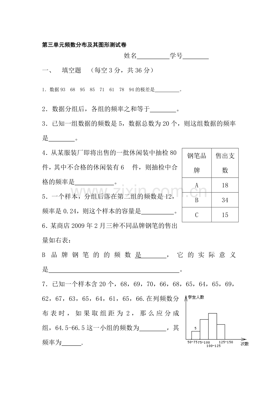 八年级数学频数分布及其图形同步测试.doc_第1页