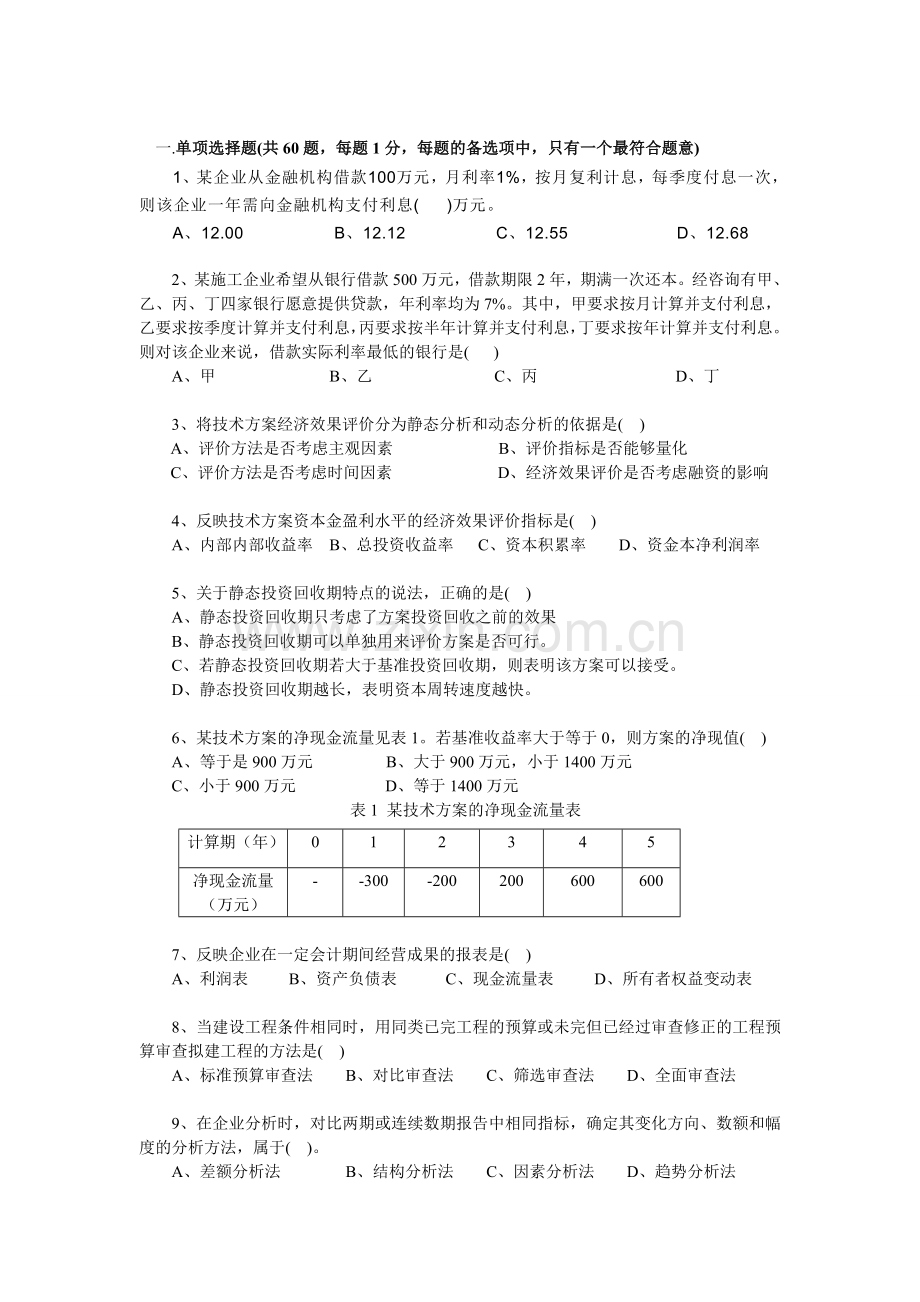 建设工程经济2011原题与答案分析.doc_第1页